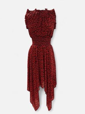 Sen Red Leopard Smock Waist Dress